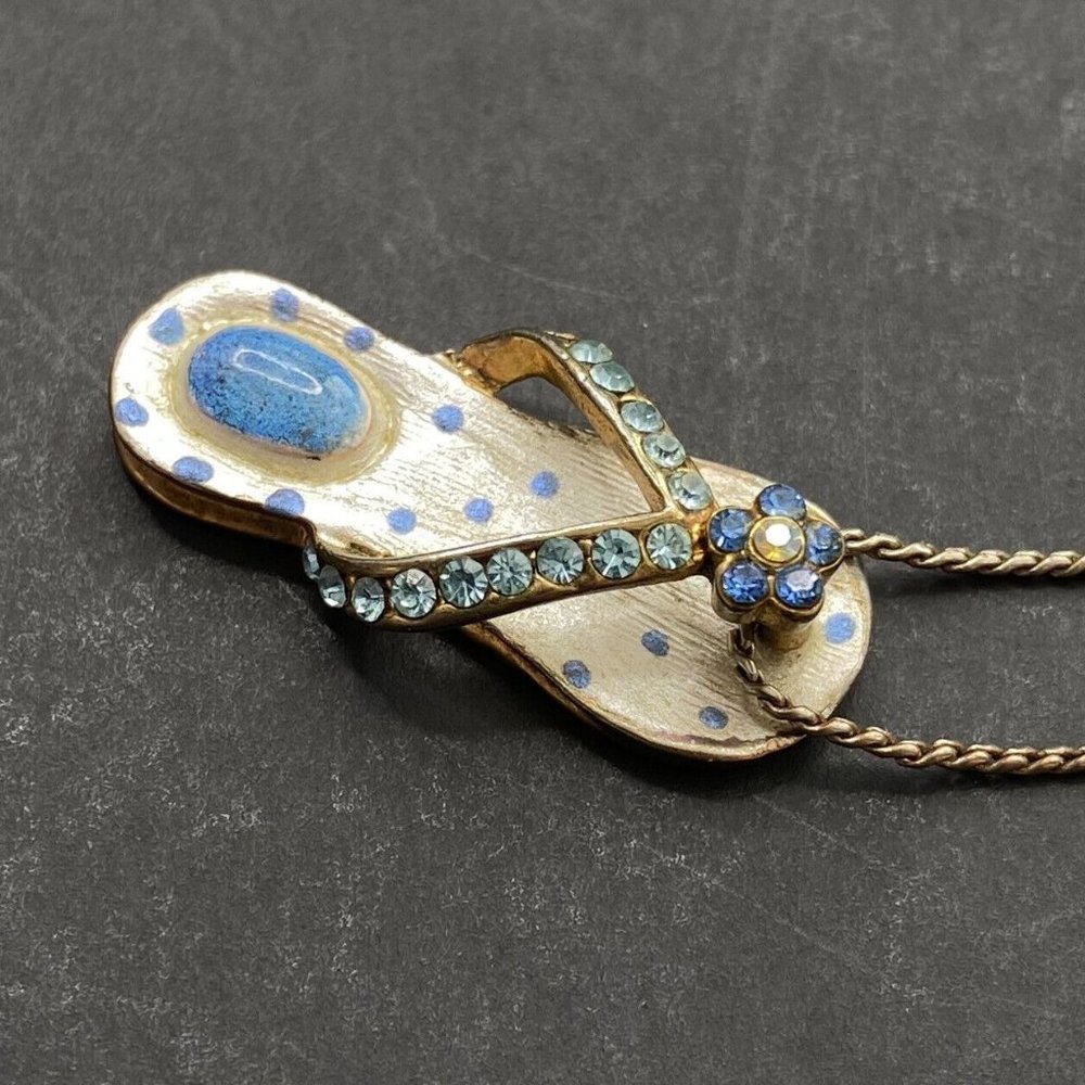 Sandal Flip Flop Beach Flower Pendant Necklace Polka Dot Blue Green‎ Stones